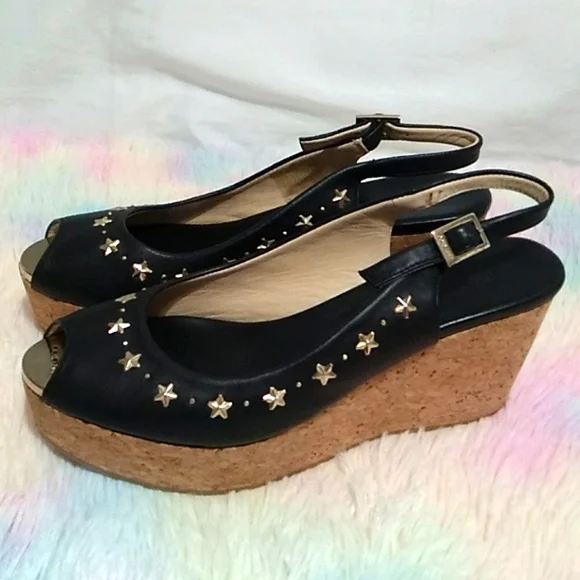 Authentic Jimmy Choo Star Studded Wedge Sandals Sz.7 or 37 Worn 1X - Picture 4 of 16